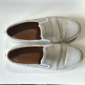 Jimmy Choo White Wove Slip On Sneaker